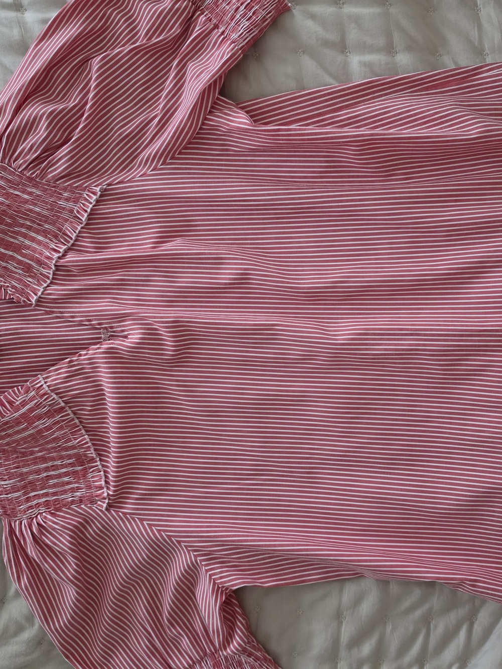 Striped Red Smocked Shoulder Blouse